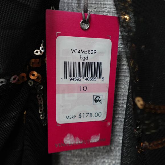 Vince Camuto Black Long Sleeve Mesh Dress with Sequin Stars Women's Size 10 - Picture 4 of 10